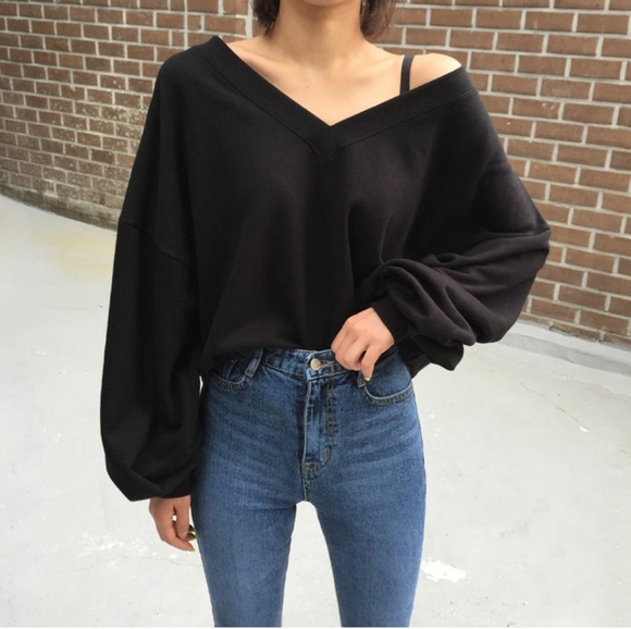 Slouchy V-Neck Sweatshirt - Picture 1 of 5